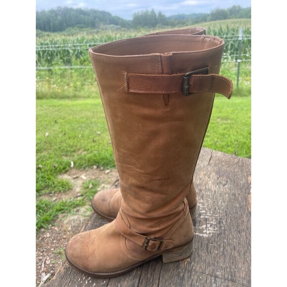 Vintage Buckled Brown Leather Knee-High Riding Boots For Women Sz 8.5 - Picture 5 of 7